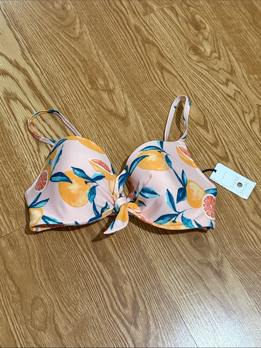 Shade & Shore Pink Citrus Tie-Front Bikini Top